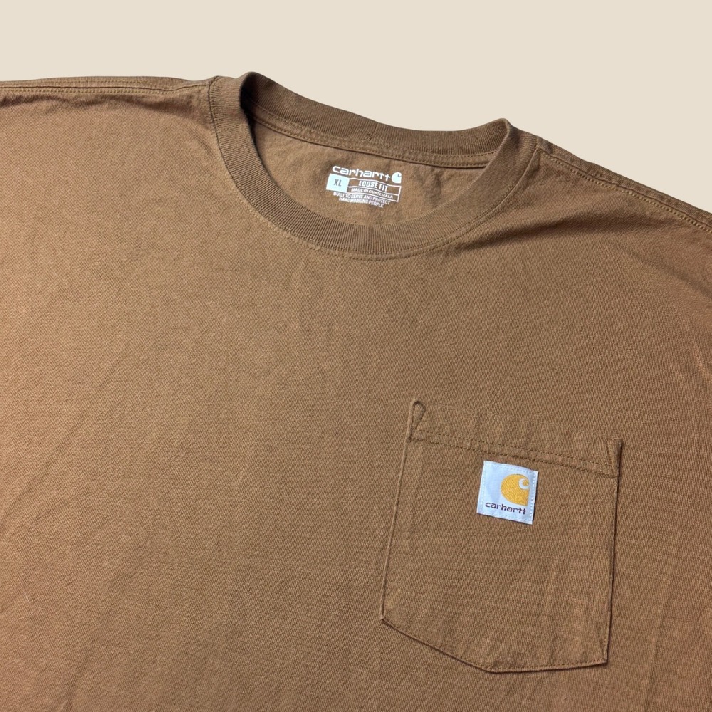 Carhartt T-Shirt Mens XL K87-M Loose Fit Brown Pocket BMS Graphic Short Sleeve